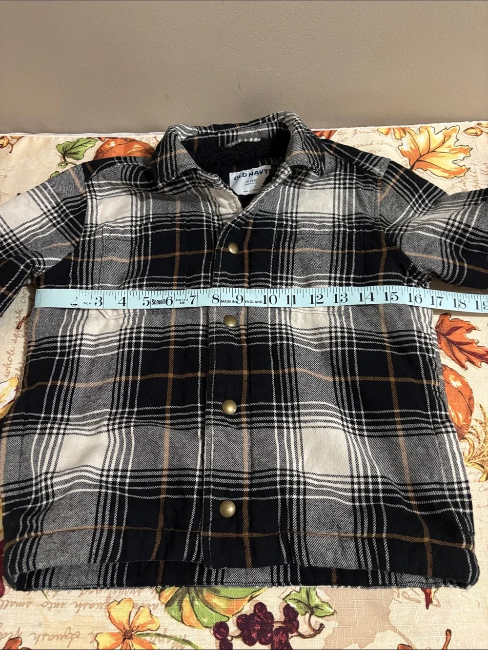 Old Navy Black Cream Plaid Button-Up Shacket with Brown Accent